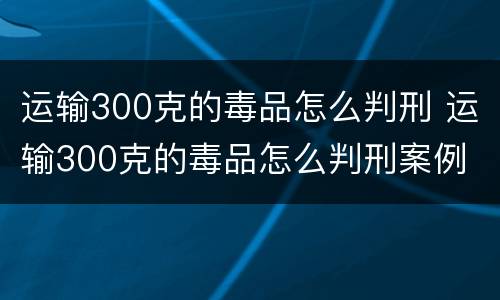 运输300克的毒品怎么判刑 运输300克的毒品怎么判刑案例