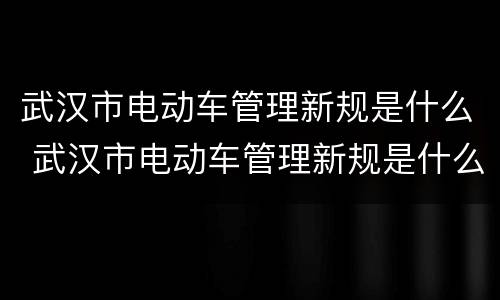 武汉市电动车管理新规是什么 武汉市电动车管理新规是什么规定