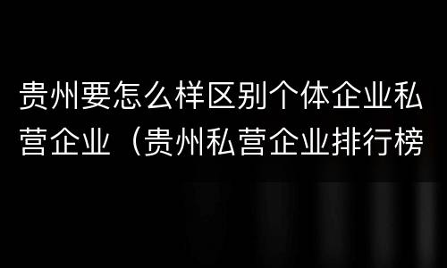 贵州要怎么样区别个体企业私营企业（贵州私营企业排行榜）