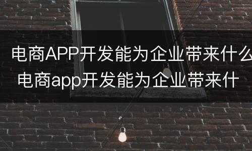 电商APP开发能为企业带来什么 电商app开发能为企业带来什么价值