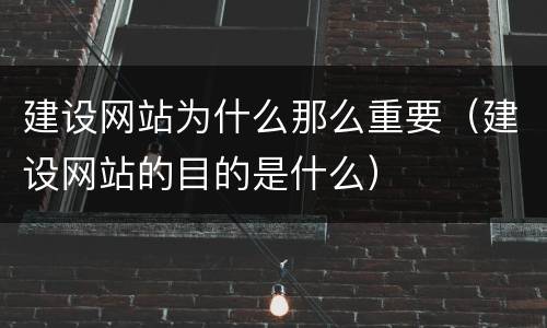 建设网站为什么那么重要（建设网站的目的是什么）