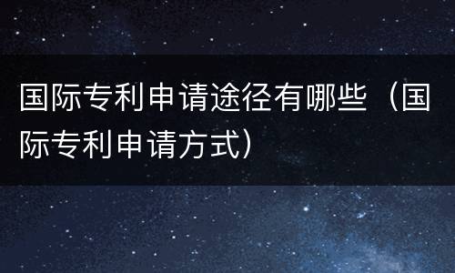 国际专利申请途径有哪些（国际专利申请方式）