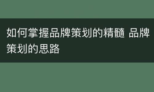 如何掌握品牌策划的精髓 品牌策划的思路