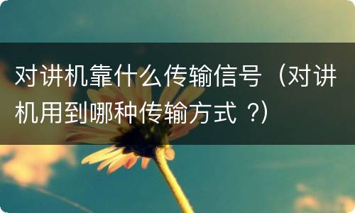 对讲机靠什么传输信号（对讲机用到哪种传输方式 ?）