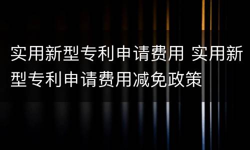 实用新型专利申请费用 实用新型专利申请费用减免政策