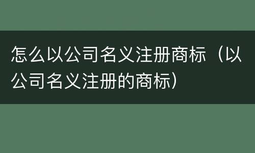 怎么以公司名义注册商标（以公司名义注册的商标）
