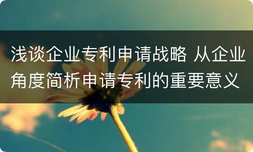 浅谈企业专利申请战略 从企业角度简析申请专利的重要意义