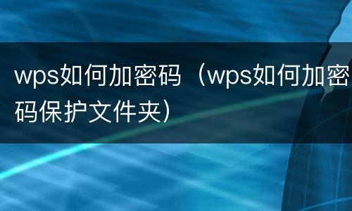wps如何加密码（wps如何加密码保护文件夹）