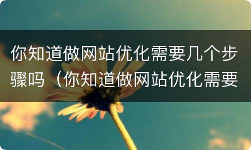 你知道做网站优化需要几个步骤吗（你知道做网站优化需要几个步骤吗英语）