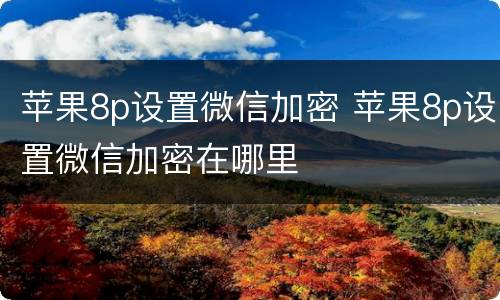 苹果8p设置微信加密 苹果8p设置微信加密在哪里