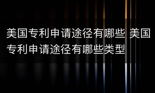 美国专利申请途径有哪些 美国专利申请途径有哪些类型