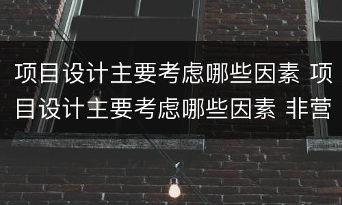 项目设计主要考虑哪些因素 项目设计主要考虑哪些因素 非营利组织管理