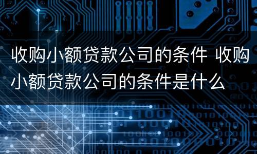 收购小额贷款公司的条件 收购小额贷款公司的条件是什么