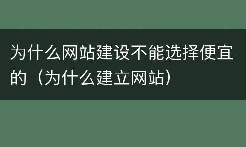 为什么网站建设不能选择便宜的（为什么建立网站）
