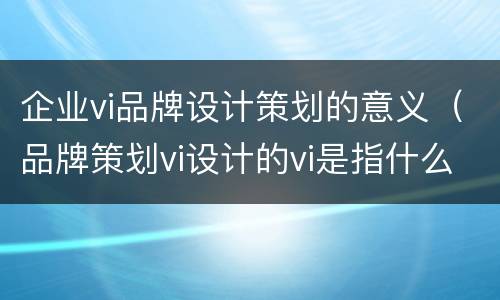 企业vi品牌设计策划的意义（品牌策划vi设计的vi是指什么）