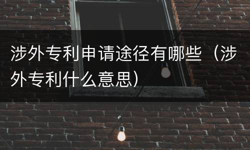涉外专利申请途径有哪些（涉外专利什么意思）