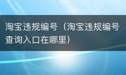 淘宝违规编号（淘宝违规编号查询入口在哪里）