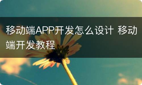 移动端APP开发怎么设计 移动端开发教程