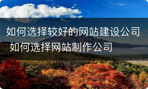 如何选择较好的网站建设公司 如何选择网站制作公司