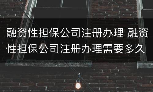 融资性担保公司注册办理 融资性担保公司注册办理需要多久