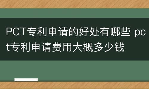 PCT专利申请的好处有哪些 pct专利申请费用大概多少钱