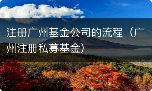注册广州基金公司的流程（广州注册私募基金）