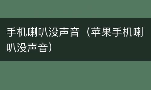 手机喇叭没声音（苹果手机喇叭没声音）