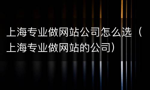 上海专业做网站公司怎么选（上海专业做网站的公司）