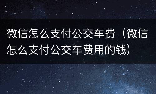 微信怎么支付公交车费（微信怎么支付公交车费用的钱）