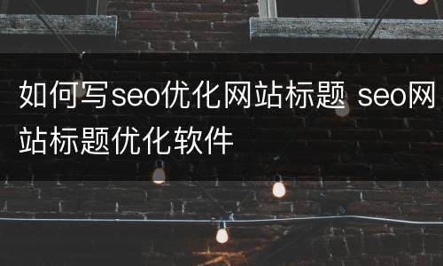 如何写seo优化网站标题 seo网站标题优化软件