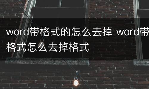 word带格式的怎么去掉 word带格式怎么去掉格式