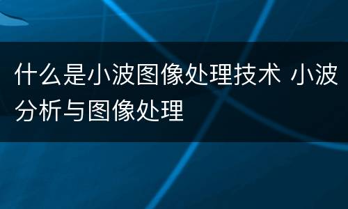 什么是小波图像处理技术 小波分析与图像处理