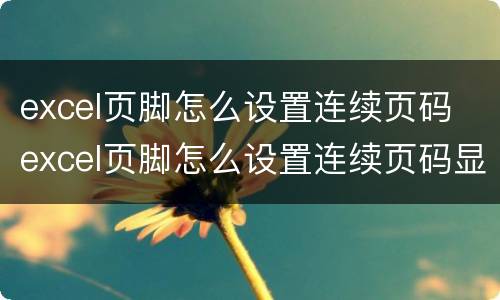 excel页脚怎么设置连续页码 excel页脚怎么设置连续页码显示