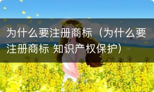 为什么要注册商标（为什么要注册商标 知识产权保护）
