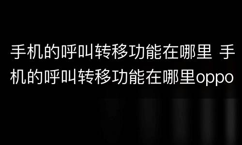 手机的呼叫转移功能在哪里 手机的呼叫转移功能在哪里oppo