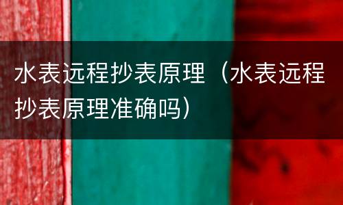 水表远程抄表原理（水表远程抄表原理准确吗）