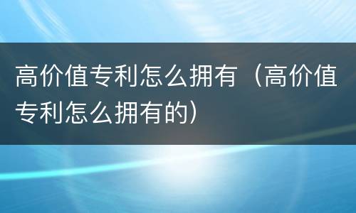 高价值专利怎么拥有（高价值专利怎么拥有的）