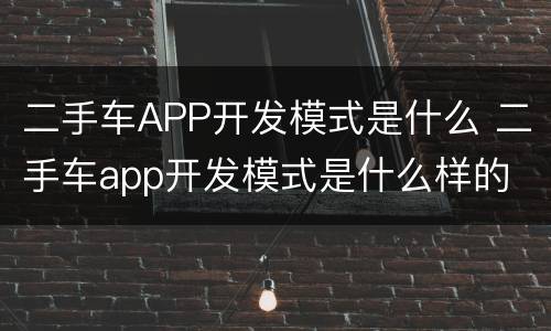 二手车APP开发模式是什么 二手车app开发模式是什么样的