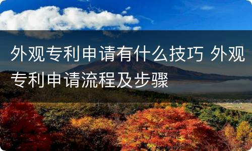外观专利申请有什么技巧 外观专利申请流程及步骤