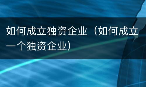 如何成立独资企业（如何成立一个独资企业）