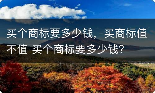 买个商标要多少钱，买商标值不值 买个商标要多少钱?
