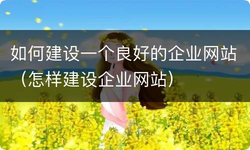 如何建设一个良好的企业网站（怎样建设企业网站）