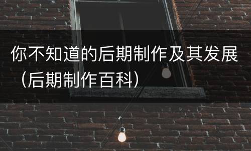你不知道的后期制作及其发展（后期制作百科）