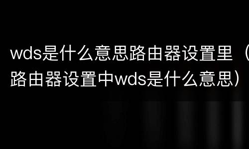 wds是什么意思路由器设置里（路由器设置中wds是什么意思）