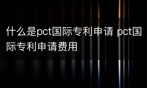 什么是pct国际专利申请 pct国际专利申请费用