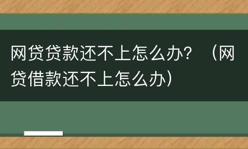 网贷贷款还不上怎么办？（网贷借款还不上怎么办）
