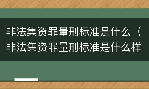 非法集资罪量刑标准是什么（非法集资罪量刑标准是什么样的）