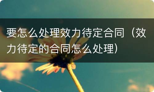 要怎么处理效力待定合同（效力待定的合同怎么处理）