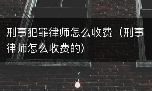 刑事犯罪律师怎么收费（刑事律师怎么收费的）