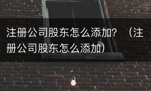 注册公司股东怎么添加？（注册公司股东怎么添加）